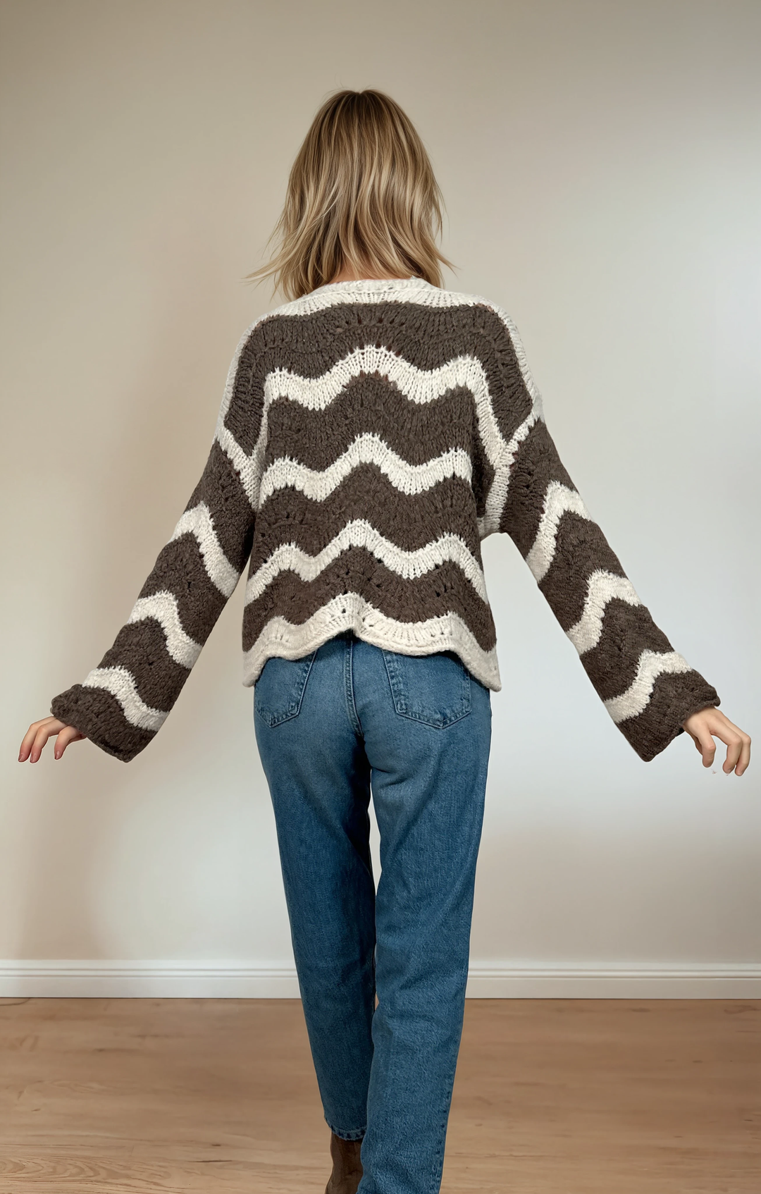 Cardigan mit Schleife zum Binden (Creme Braun)