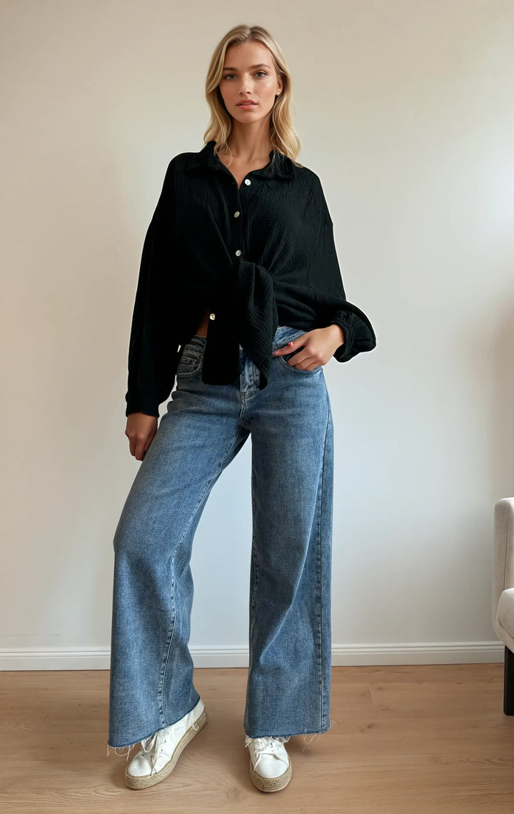 Kurze Musselin Hemdbluse (Schwarz)