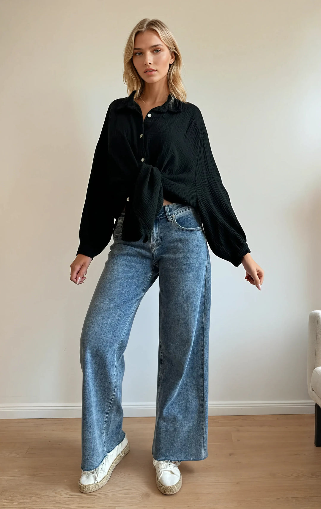 Kurze Musselin Hemdbluse (Schwarz)