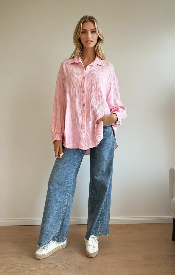 Kurze Musselin Hemdbluse (Rosa)