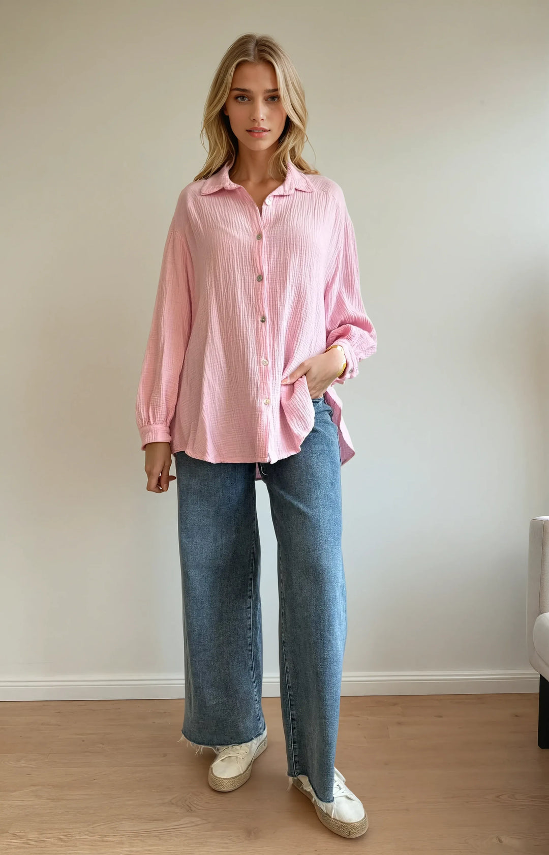 Kurze Musselin Hemdbluse (Rosa)