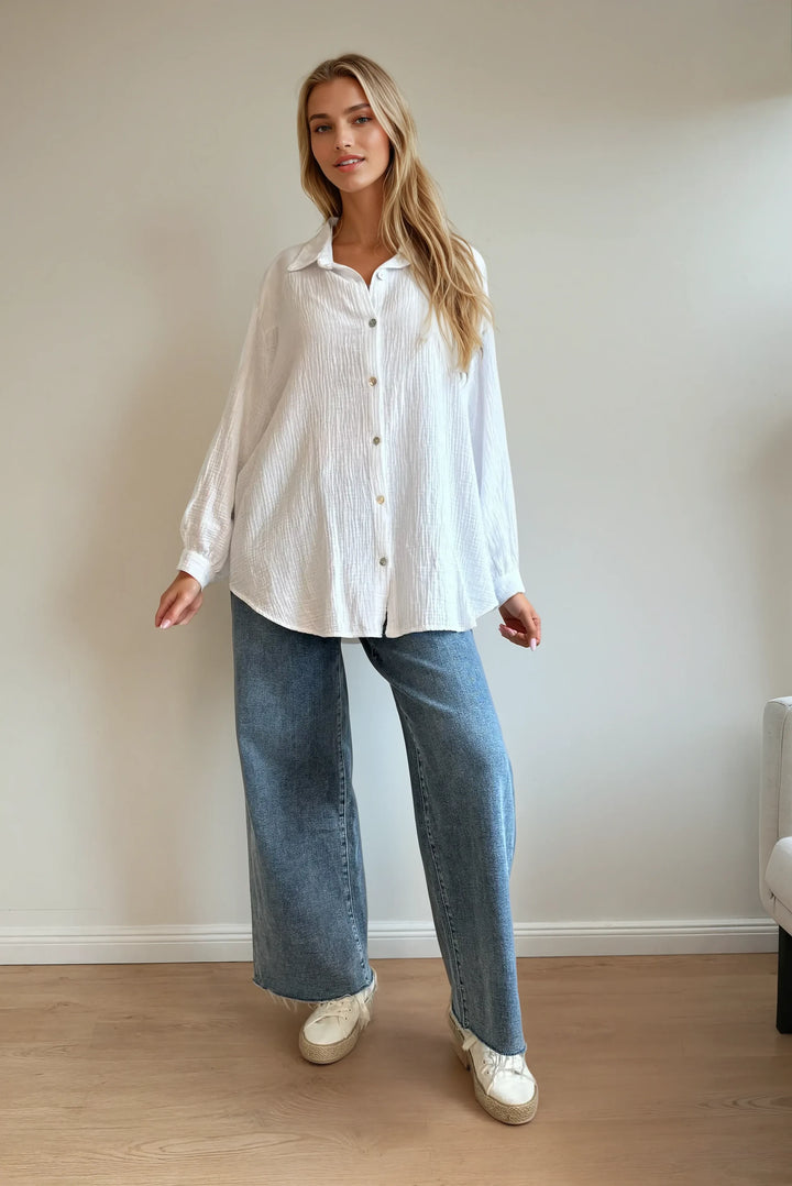 Kurze Musselin Hemdbluse (Weiss)