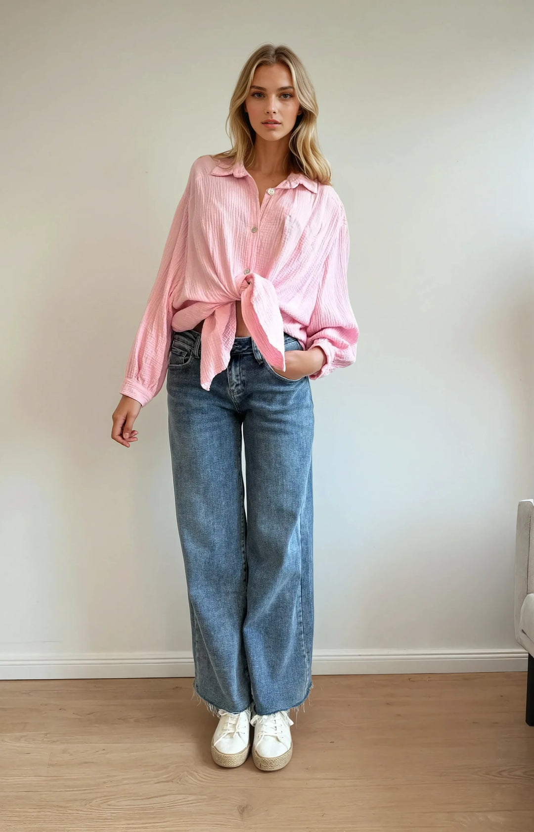 Kurze Musselin Hemdbluse (Rosa)