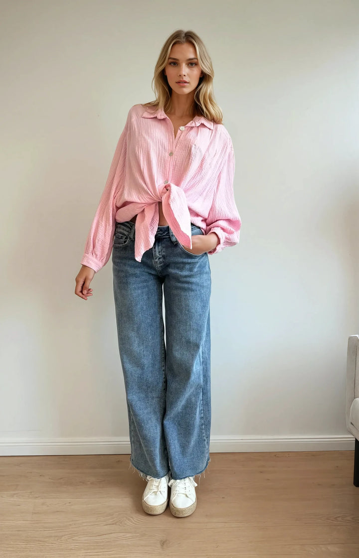 Kurze Musselin Hemdbluse (Rosa)