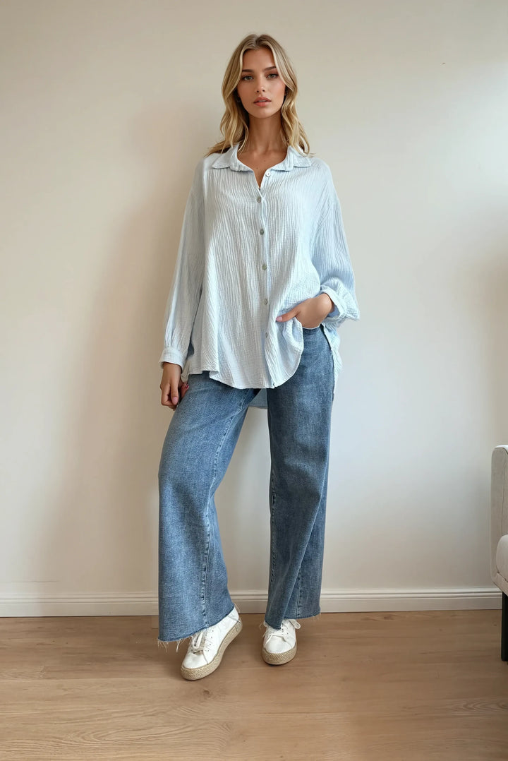 Kurze Musselin Hemdbluse (Hellblau)