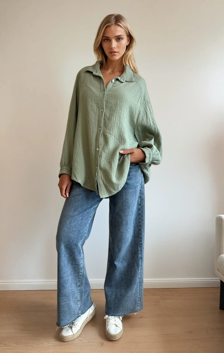 Kurze Musselin Hemdbluse (Khaki)