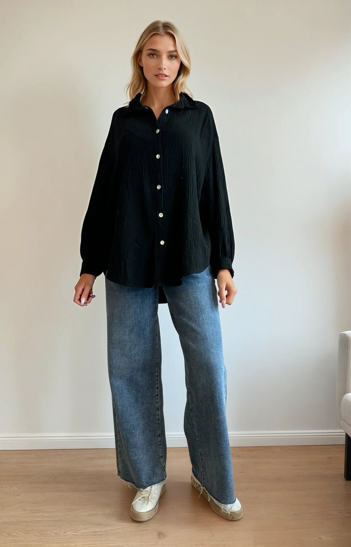 Kurze Musselin Hemdbluse (Schwarz)