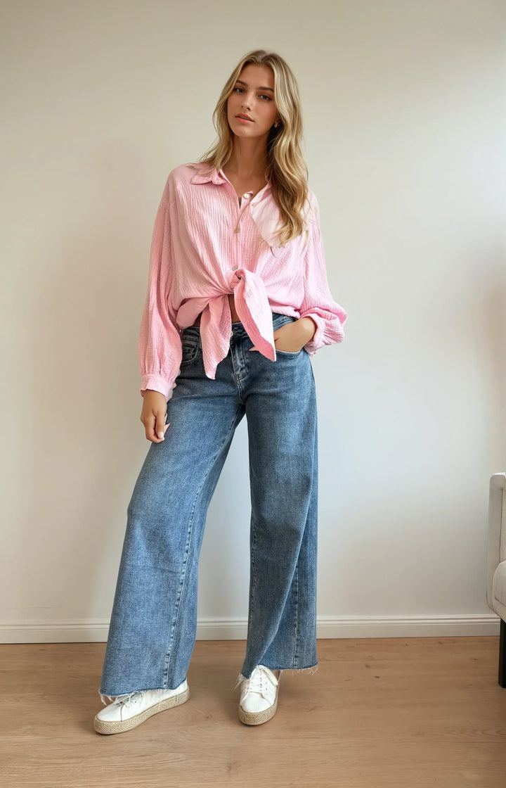 Kurze Musselin Hemdbluse (Rosa)