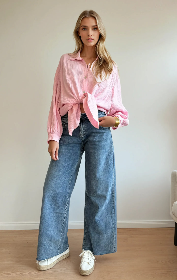 Kurze Musselin Hemdbluse (Rosa)