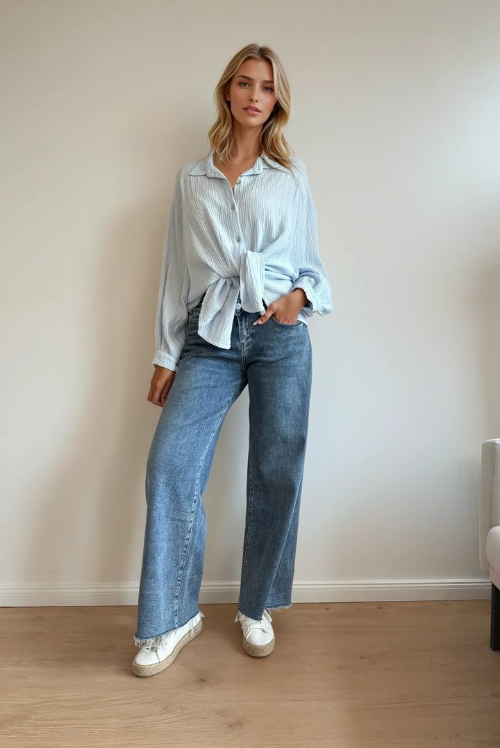 Kurze Musselin Hemdbluse (Hellblau)