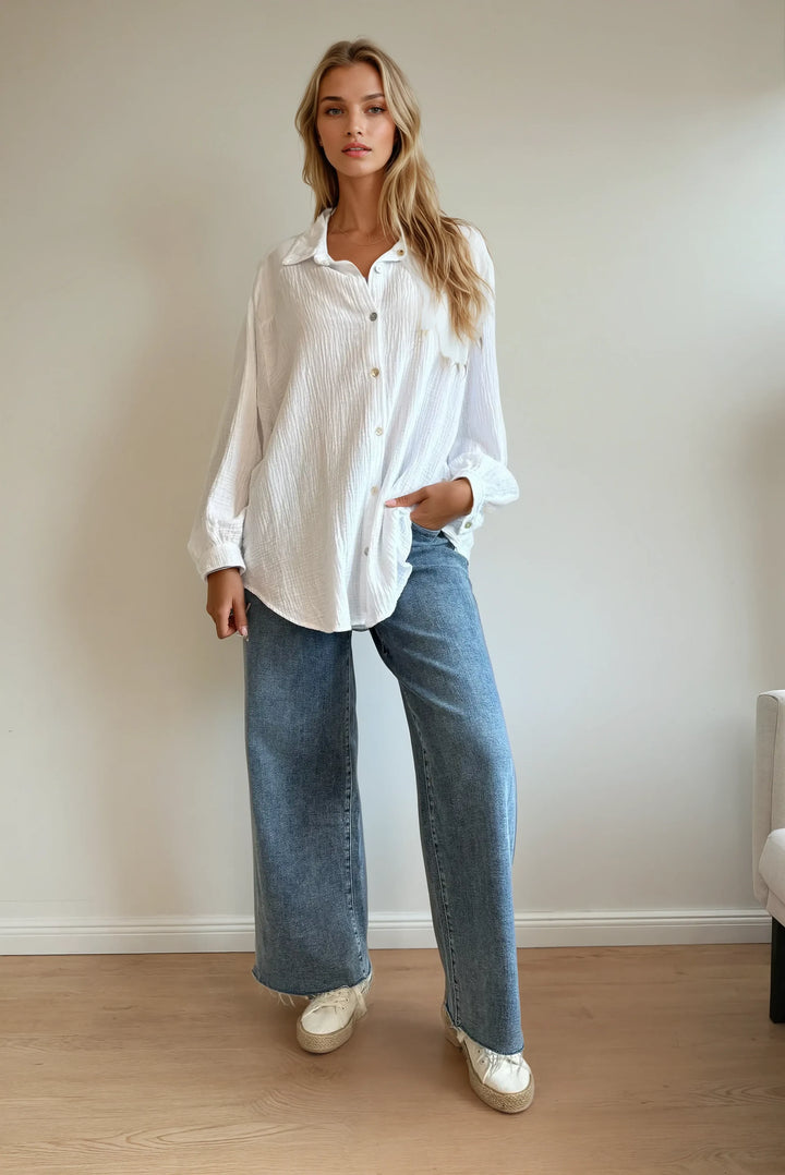 Kurze Musselin Hemdbluse (Weiss)