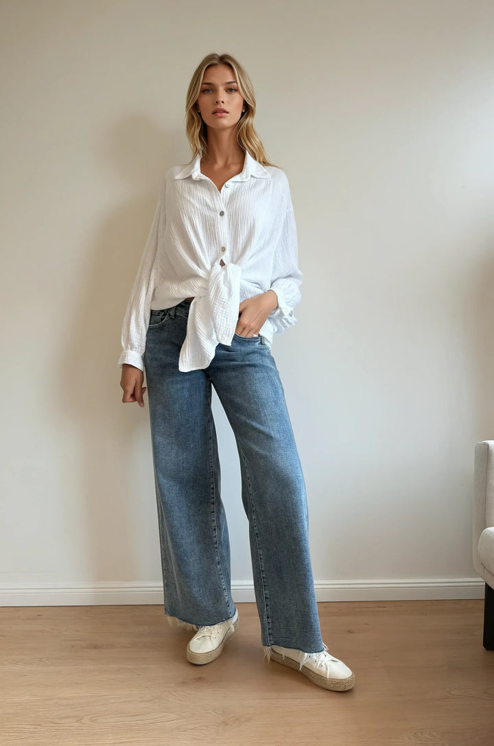 Kurze Musselin Hemdbluse (Weiss)