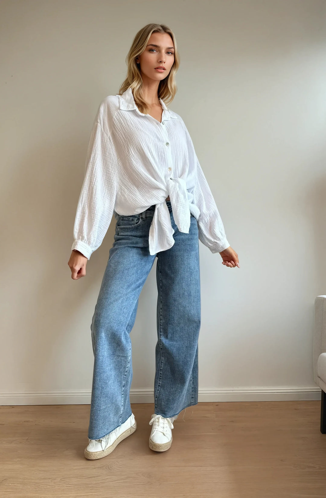 Kurze Musselin Hemdbluse (Weiss)