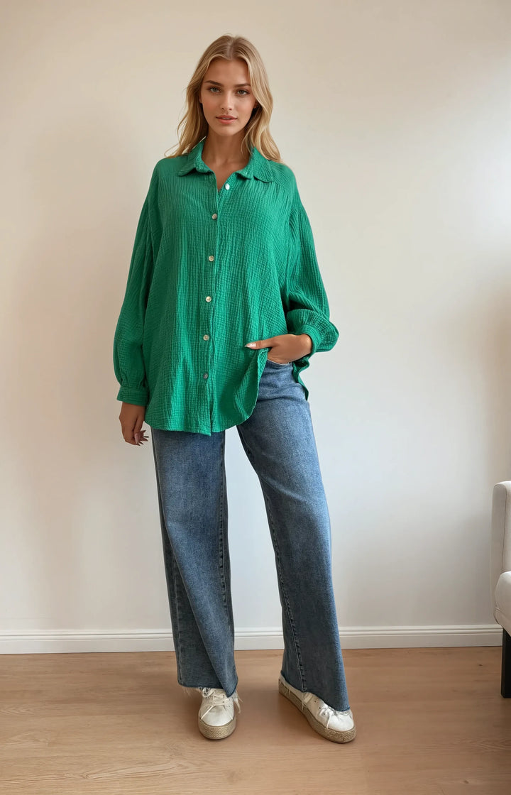 Kurze Musselin Hemdbluse (Grün)