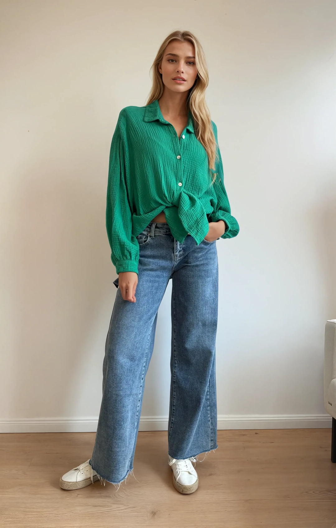 Kurze Musselin Hemdbluse (Grün)