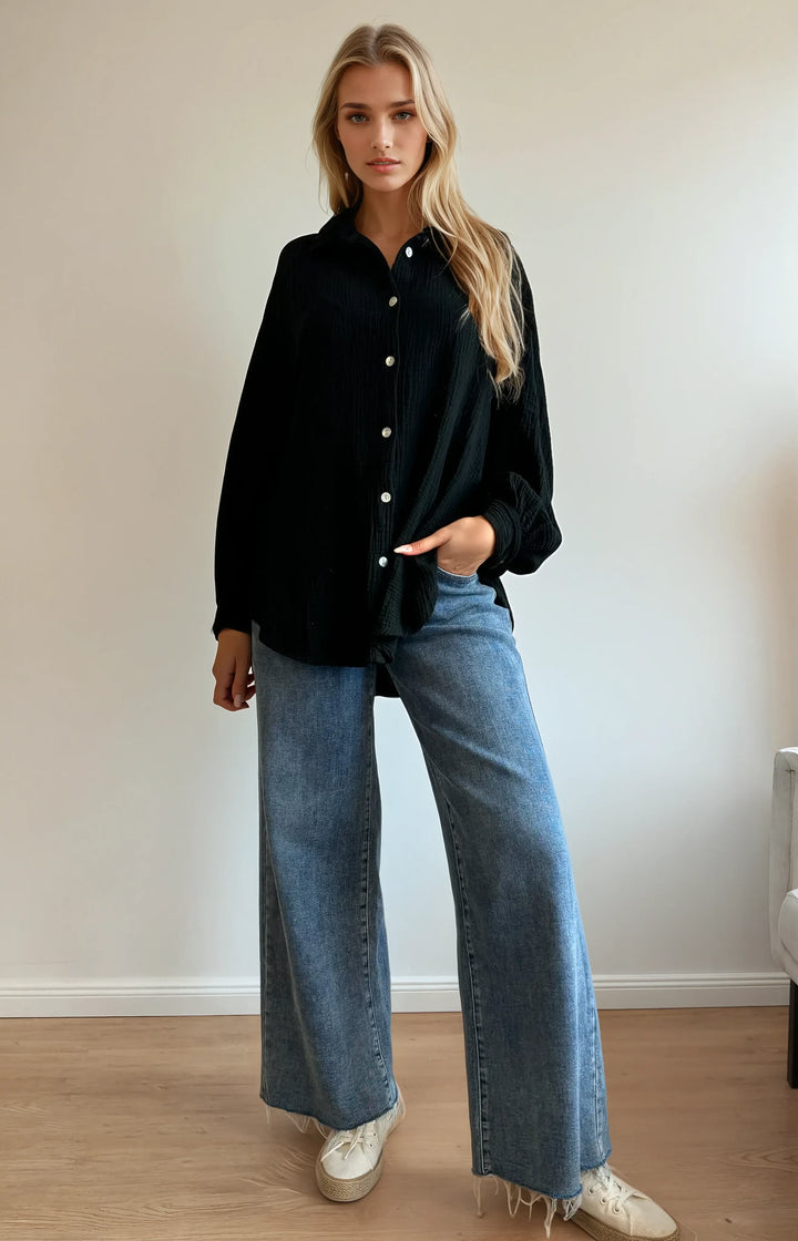 Kurze Musselin Hemdbluse (Schwarz)