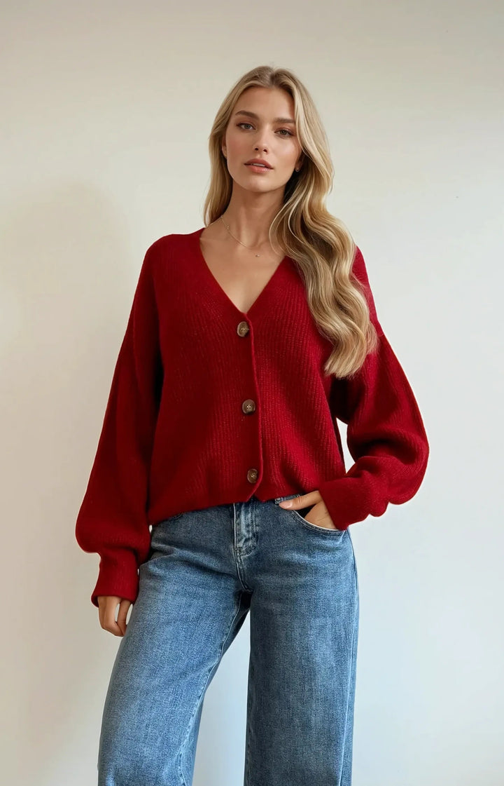 Cardigan mit Knopfleiste (Cherry Red)