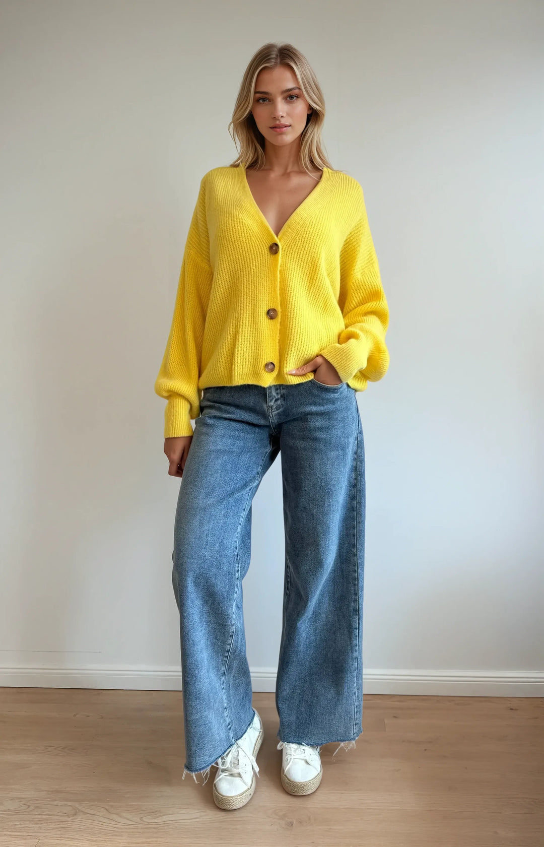 Cardigan mit Knopfleiste (Gelb)