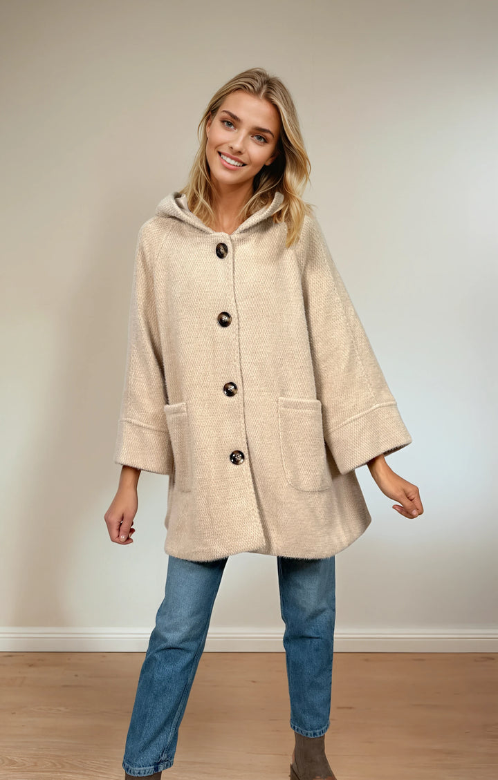 Übergangsjacke mit Kapuze & Knöpfen (Creme)