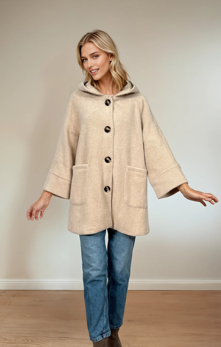 Übergangsjacke mit Kapuze & Knöpfen (Creme)