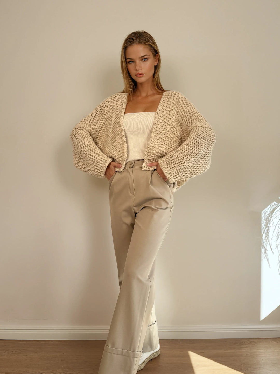 Cardigan aus Grobstrick (Beige)