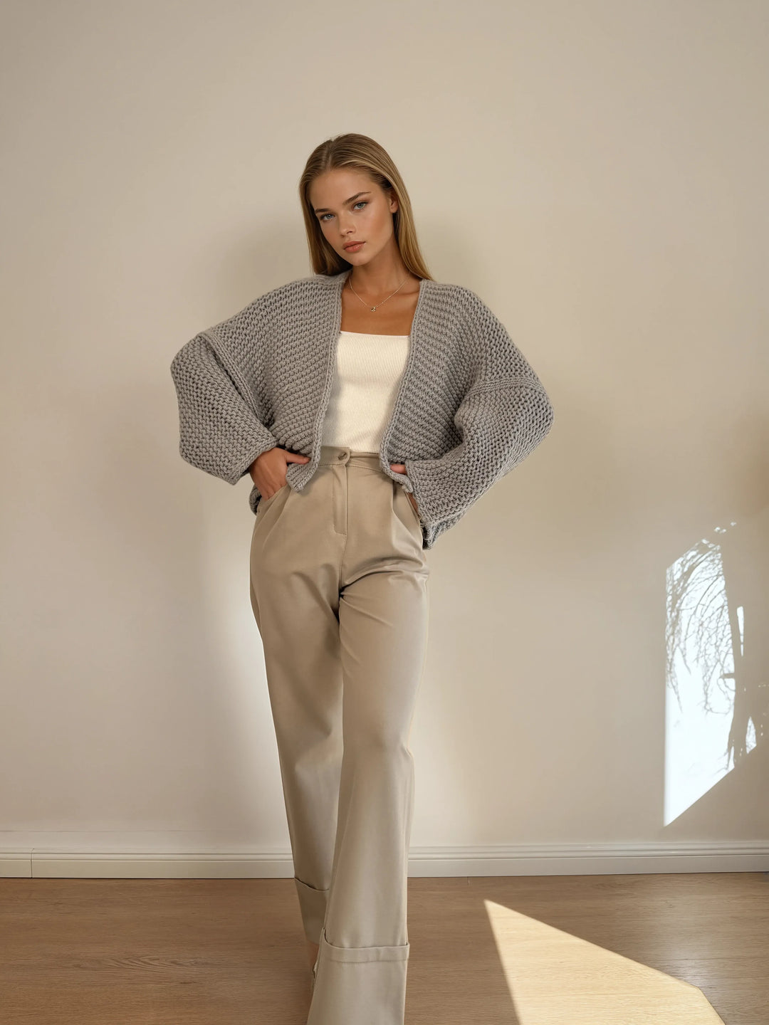 Cardigan aus Grobstrick (Hellgrau)