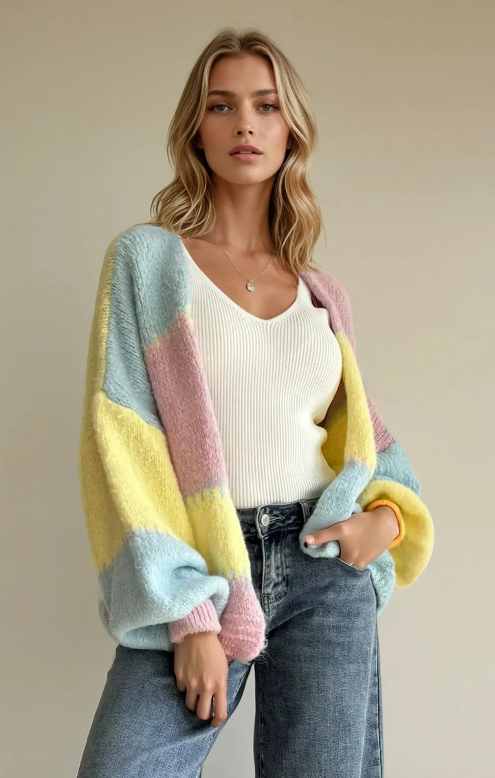 Cardigan in Pastellfarben (Gelb Blau Rosa)