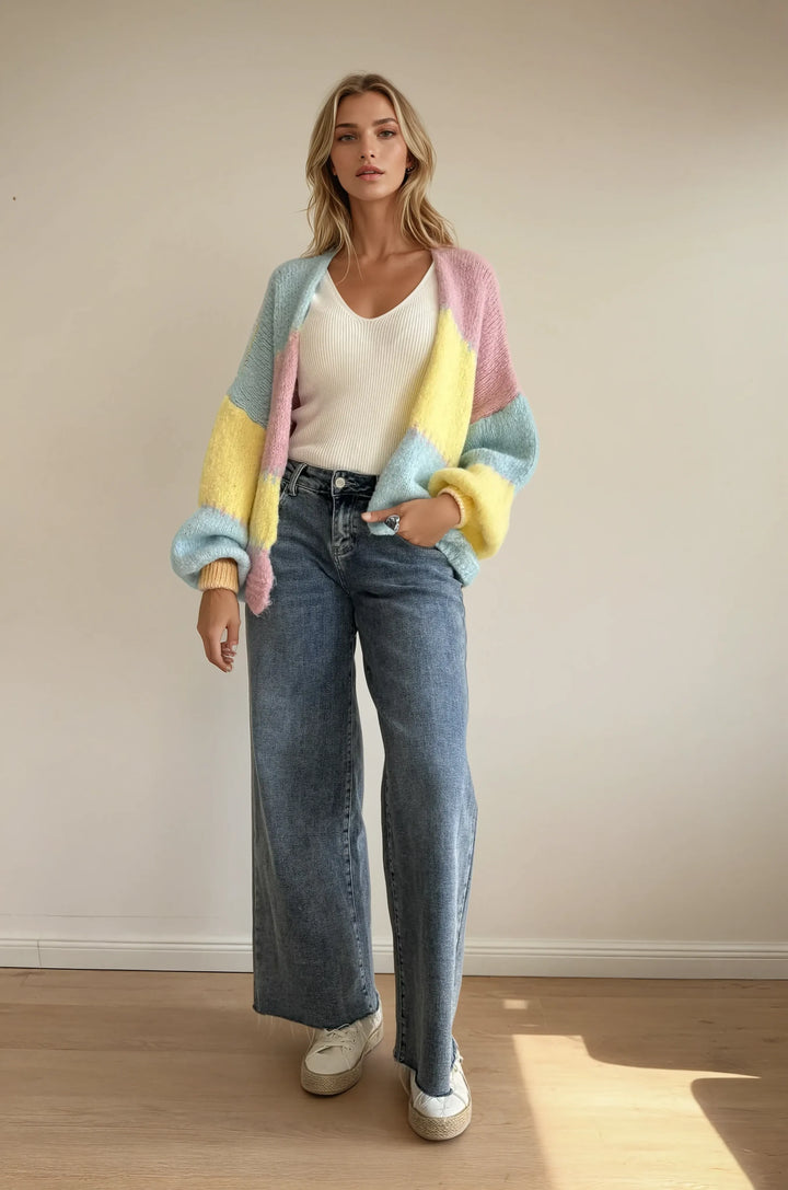 Cardigan in Pastellfarben (Gelb Blau Rosa)