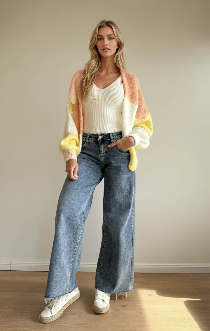 Cardigan in Pastellfarben (Gelb Orange Weiß)