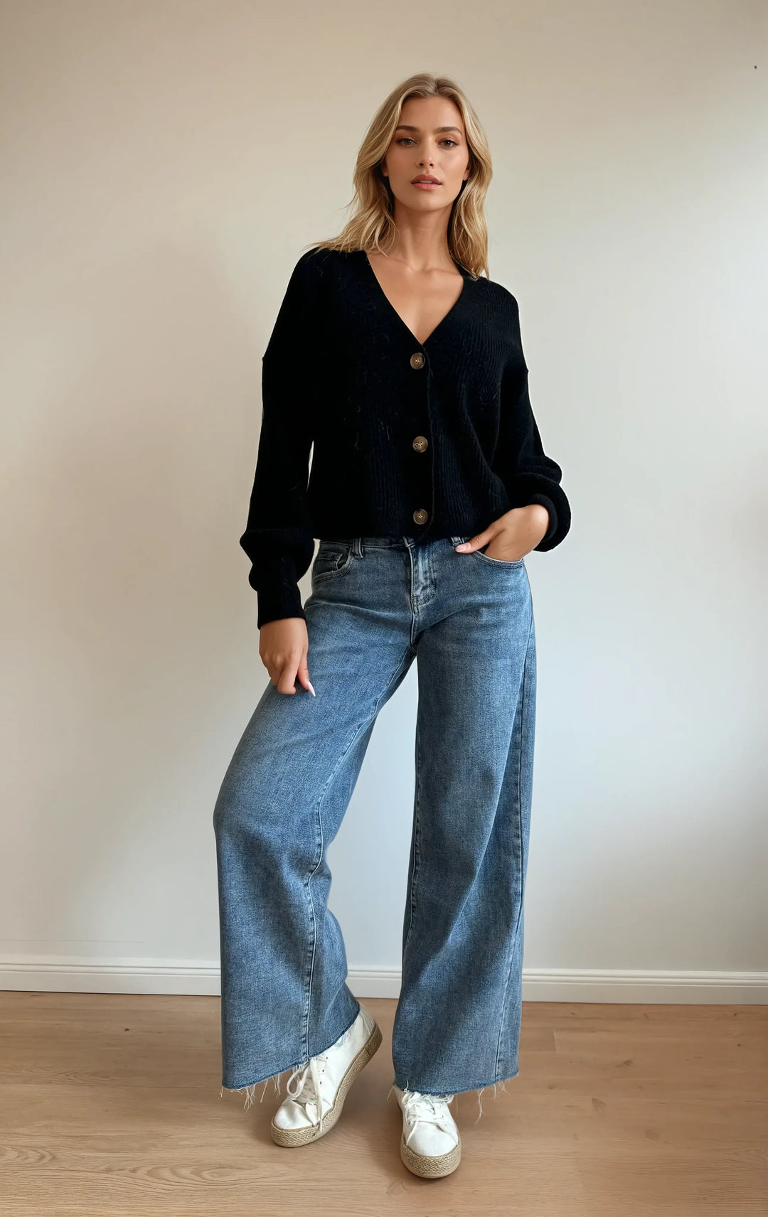 Cardigan mit Knopfleiste (Schwarz)