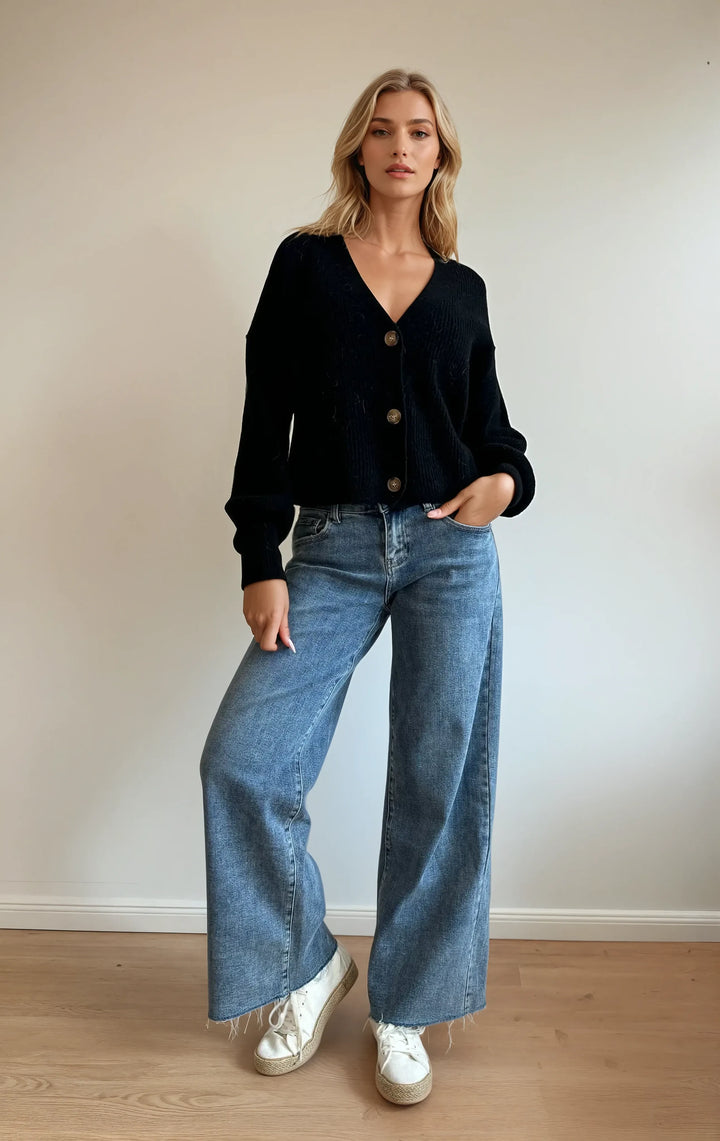 Cardigan mit Knopfleiste (Schwarz)