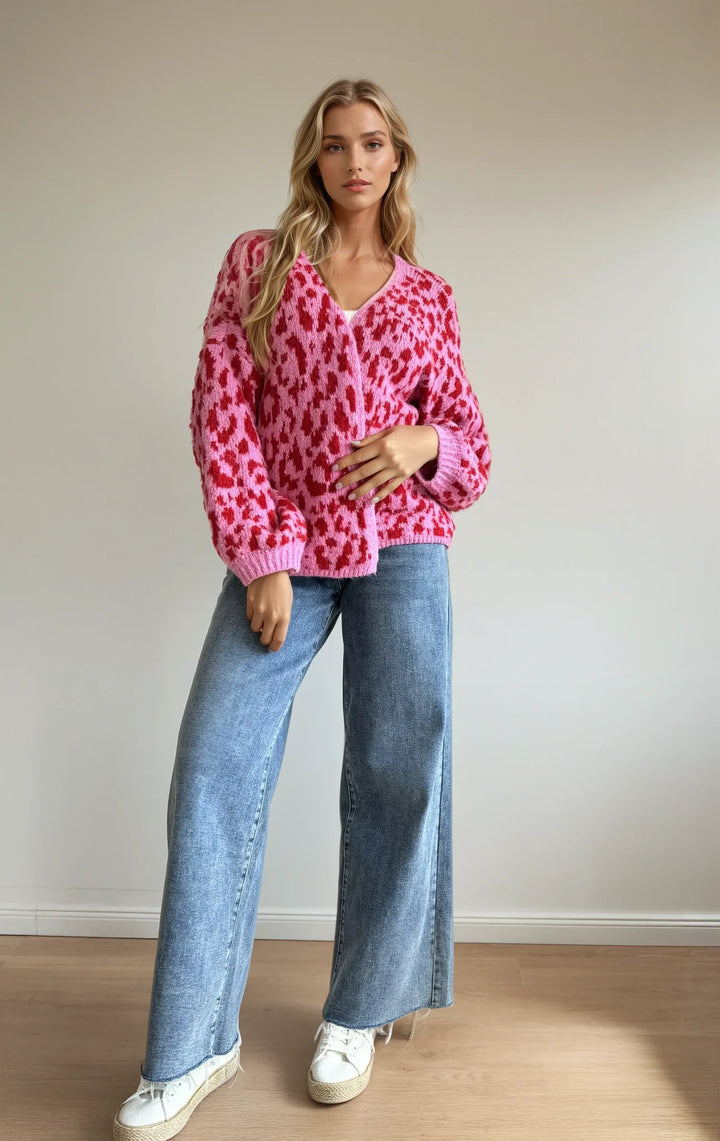 Cardigan mit Leo-Muster (Pink Rot)