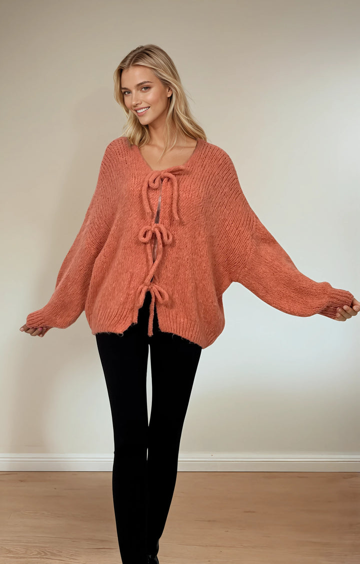 Cardigan mit Schleifen zum Binden (Koralle)