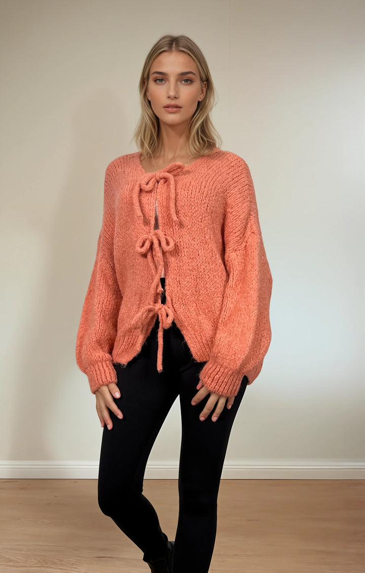 Cardigan mit Schleifen zum Binden (Koralle)