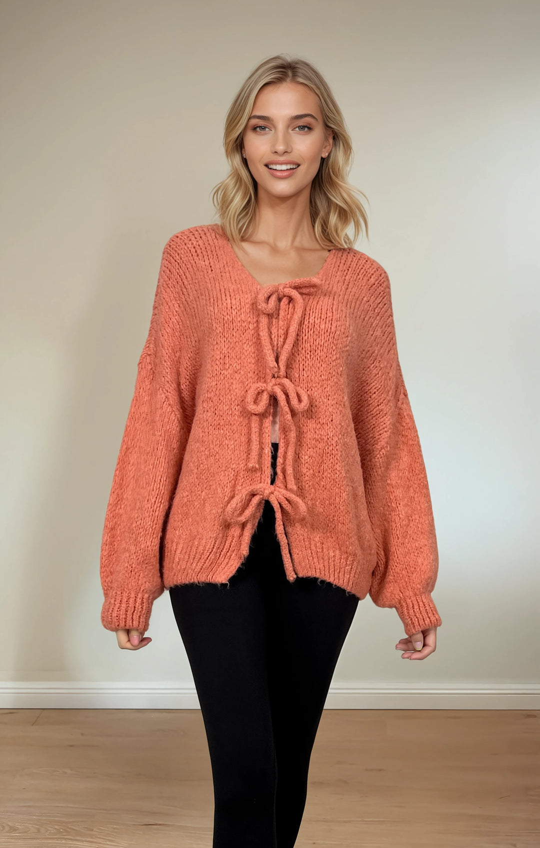 Cardigan mit Schleifen zum Binden (Koralle)