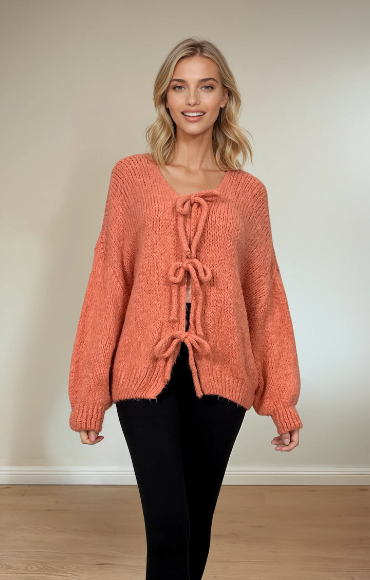 Cardigan mit Schleifen zum Binden (Koralle)
