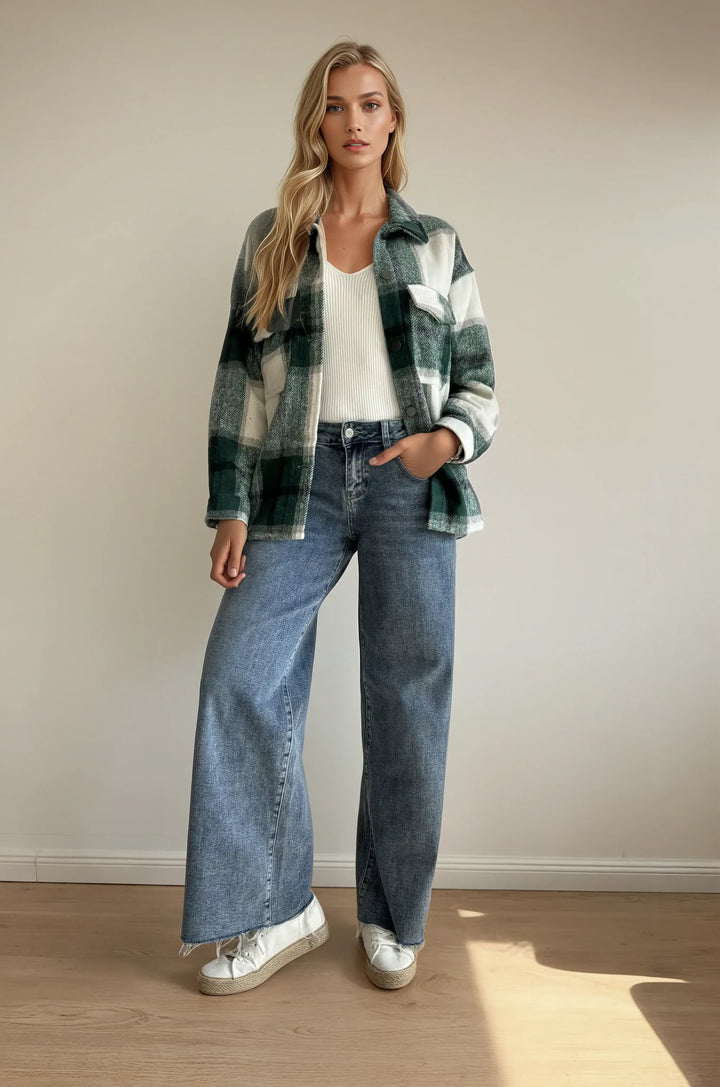 Karierte Flanelljacke (Dunkelgrün-Creme)