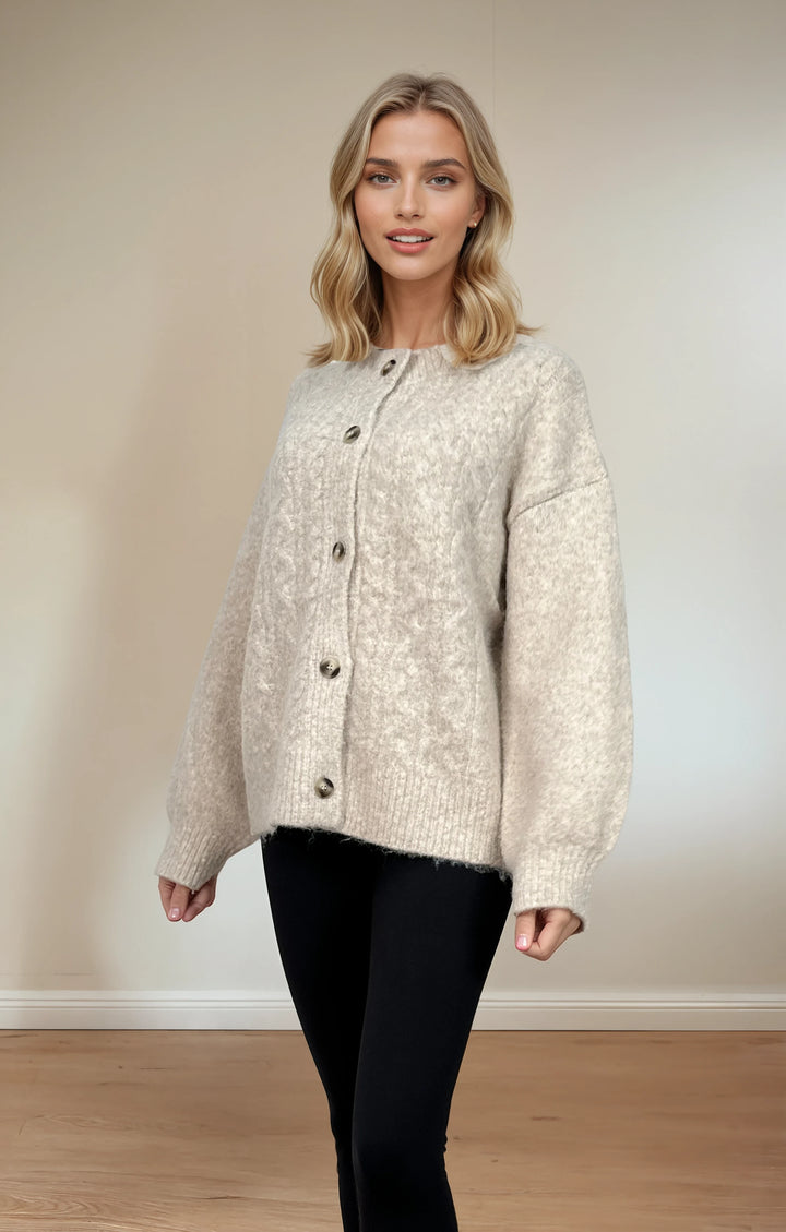 Strickjacke mit Knopfleiste (Beige)