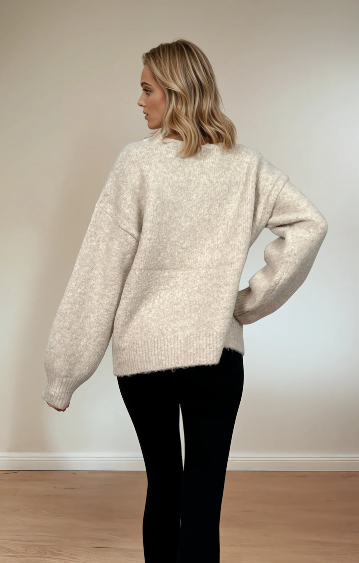 Strickjacke mit Knopfleiste (Beige)