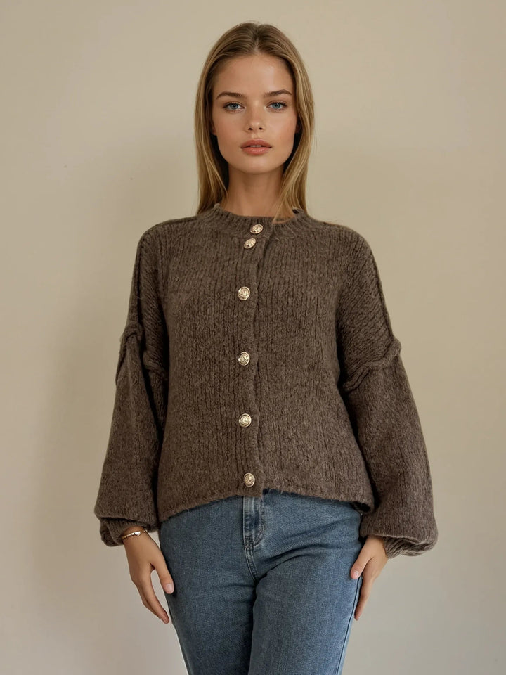 Strickjacke mit Knopfleiste (Braun)