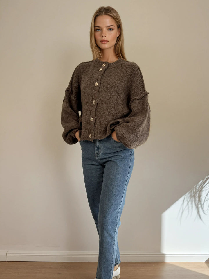 Strickjacke mit Knopfleiste (Braun)