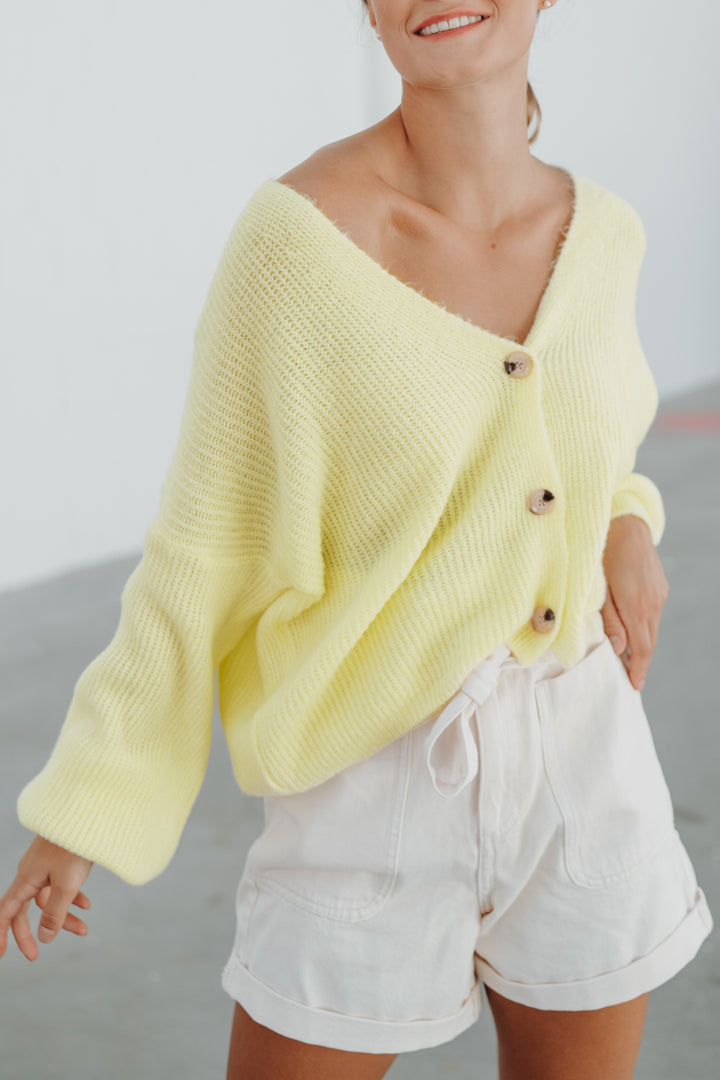 Cardigan mit Knopfleiste (Hellgelb)